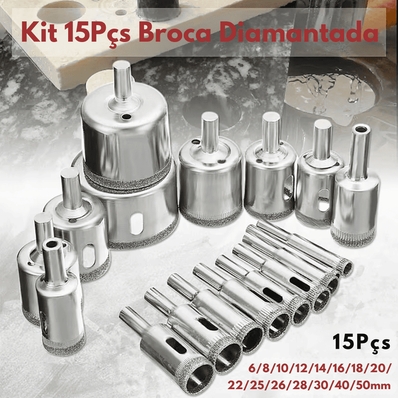 Kit 15Pçs Broca Diamantada de Corte Circular