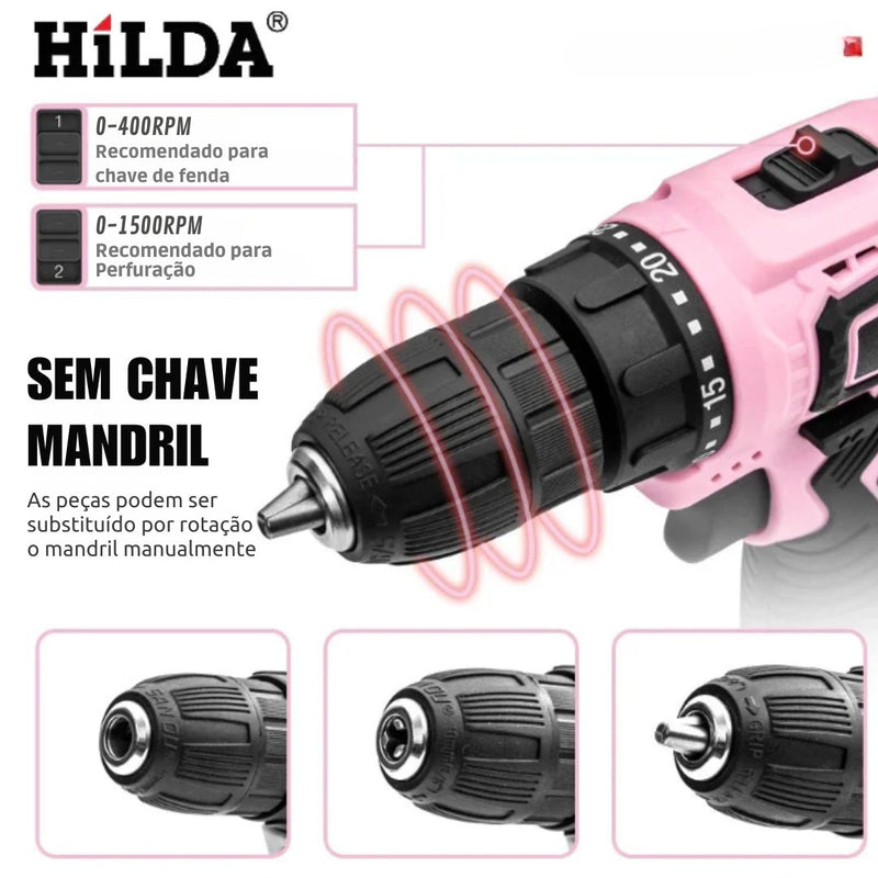 Parafusadeira E Furadeira Elétrica Hilda Pink